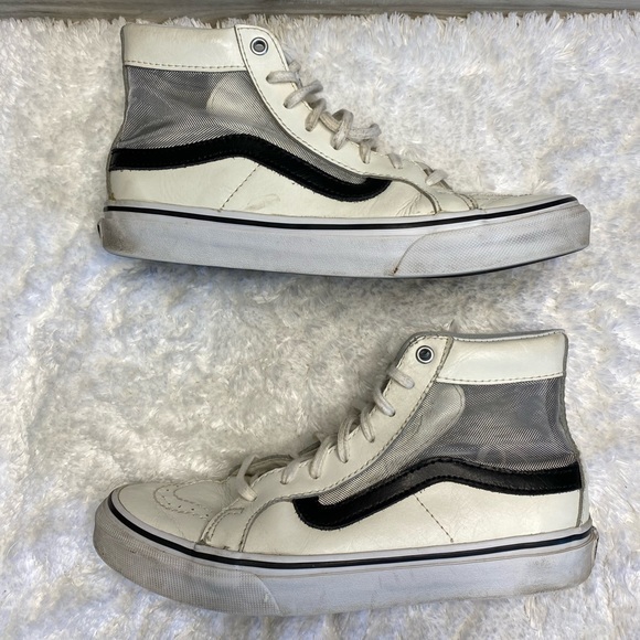 Vans Sk8 Hi Slim Cutout Mesh White Black Leather Shoes Mens 4.5 Womens 6 - Picture 10 of 15